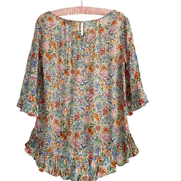 Cynthia Rowley Colorful Floral Ruffle Cotton Top Small - Picture 6 of 9